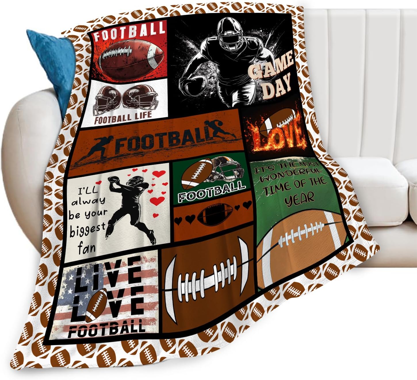 Football Blanket Sports Football Throw Blanket Gifts for Player Kids Girls Boys Adults Women Man Super Soft Cozy Plush Fluffy Fuzzy Fleece Blanket Decor 50''X60''