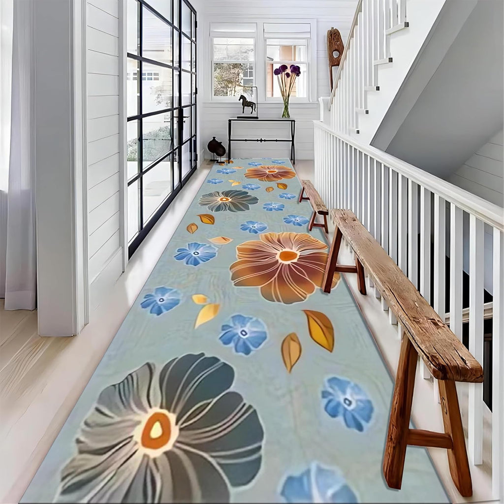 Watercolor Art Flower Entrance Rug, 4x12ft, Simple Beautiful Petal Living Room Carpets, Breathable Soft Reduce Noise Kitchen Rug, Printed Fade Resistant Durable Rugs for Indoor Entry