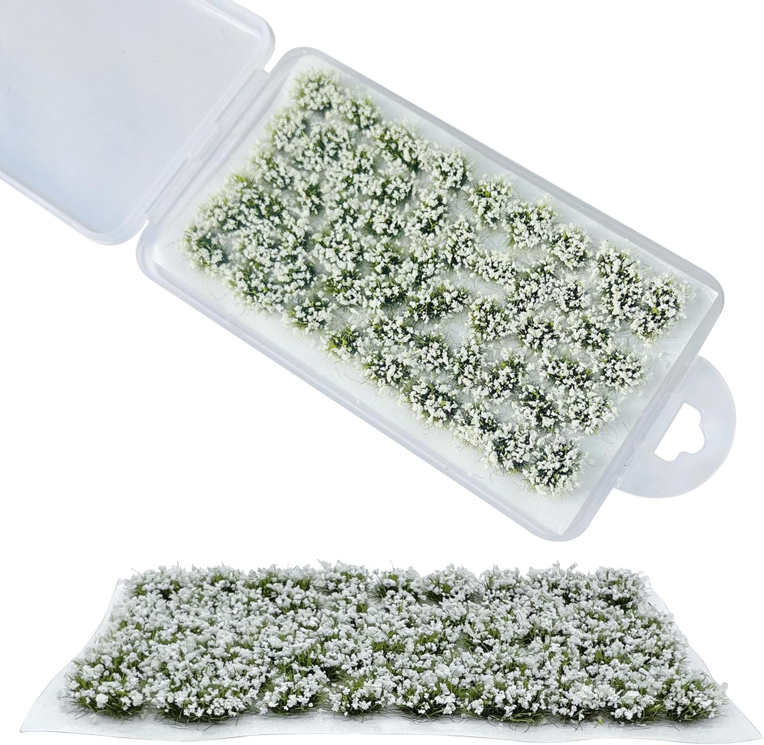 Woohome 53 Pcs DIY Miniature Flower Cluster Flower Vegetation Groups White Static Grass Tufts for Train Landscape Railroad Scenery Sand Military Layout Model Miniature Bases and Dioramas