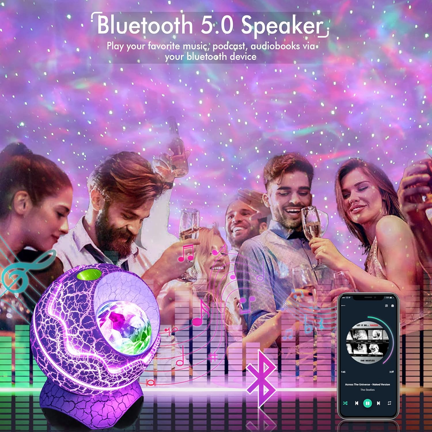 Rossetta Star Projector, Galaxy Projector for Bedroom, LED Night Light Aurora Projector with Bluetooth Speaker, White Noise, Timer and Remote, Room Decor, Gifts for Kids, Adults, Christmas, Birthday