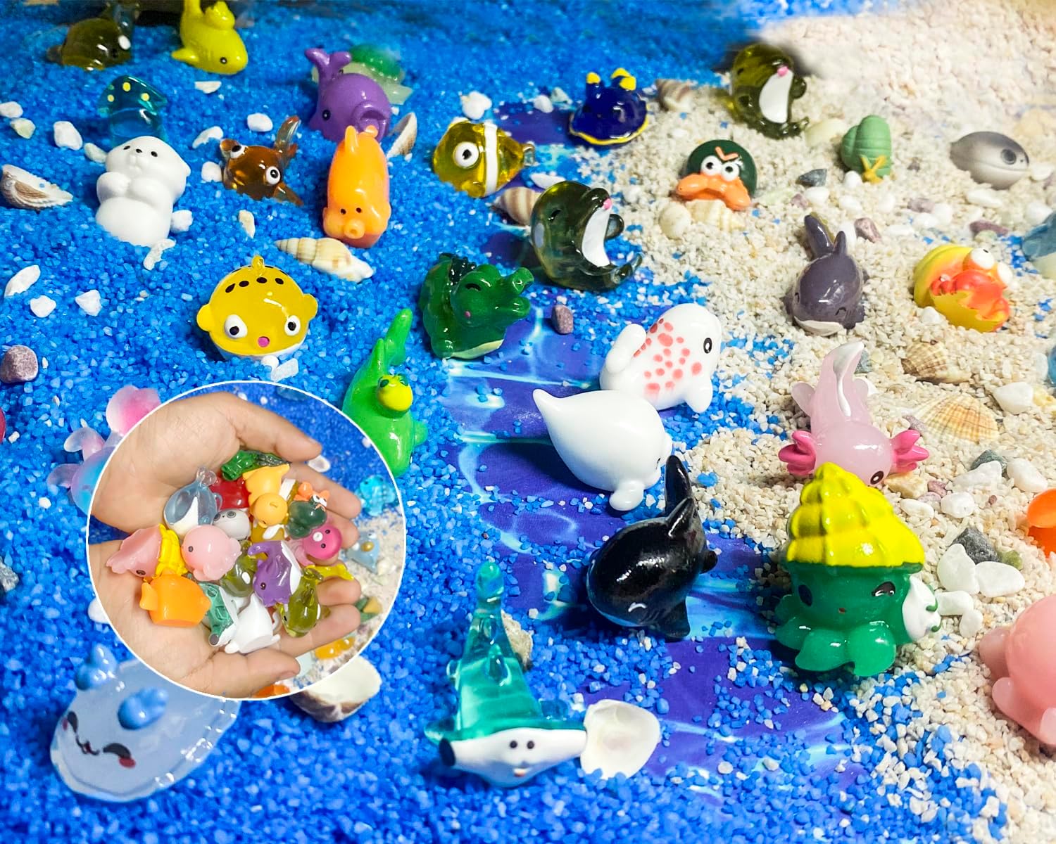 55pcs Mini Ocean Resin Animals Plastic Animals Marine Miniature Aquarium Ornaments Decorations for DIY Fish Tank Potted Micro Fairy Garden Dollhouse (56PCS Marine Animal Set)