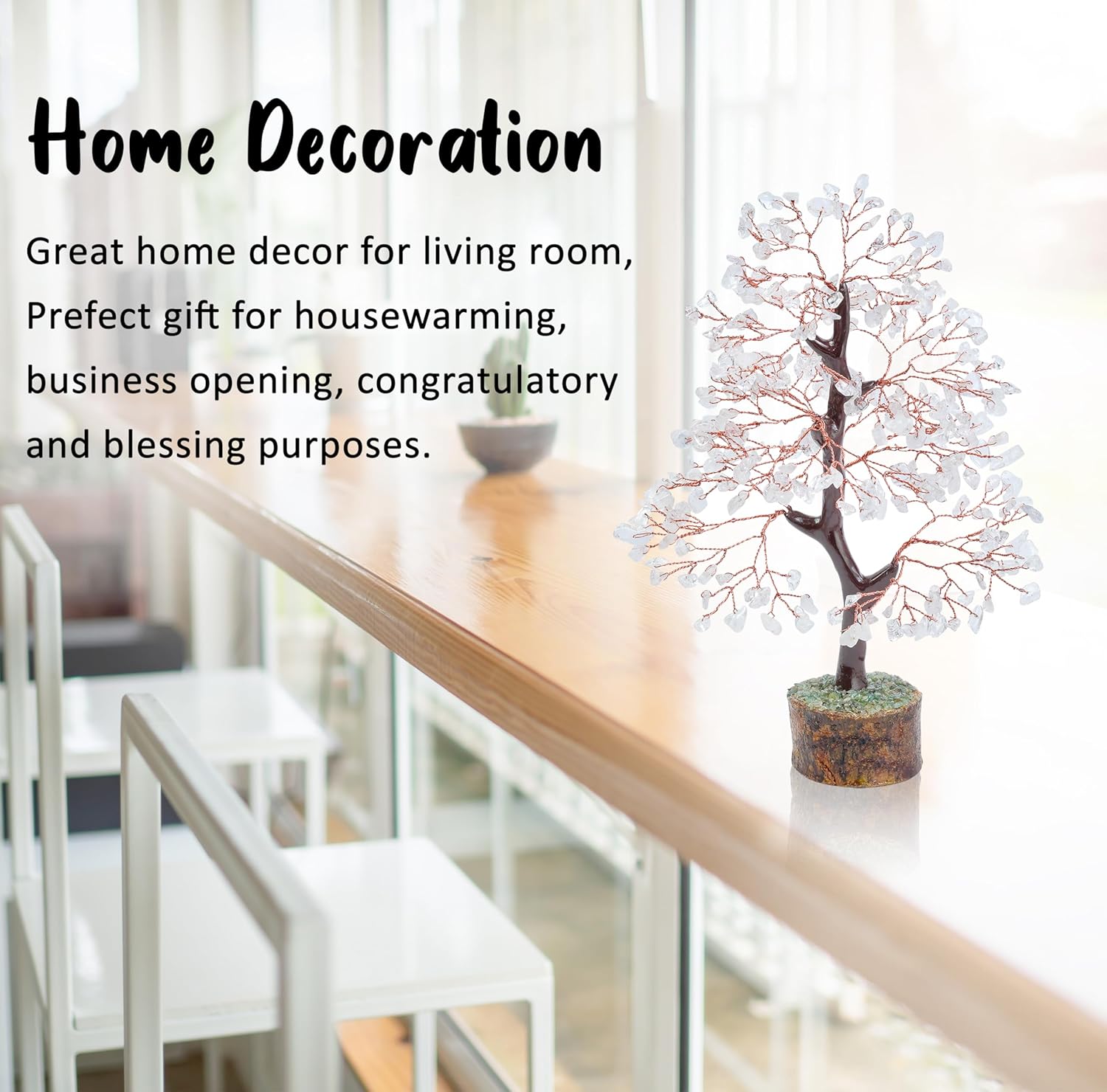 Clear Quartz Gemstone Tree of Life Feng Shui & Chakra Decor - Crystal Money Tree Bonsai for Positive Energy & Healing - Home Decor & Good Luck Spiritual Gift