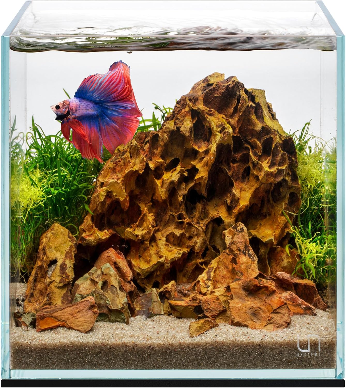 UNS Ultra Clear Rimless Tank - 2.1GAL | 8L - 7.87x7.87x7.87 | 20x20x20 CM, 5mm Glass Thickness, Leveling Mat Included - Low Iron, High Clarity Fish Tank w/ 45° Mitered Edge - [20C]