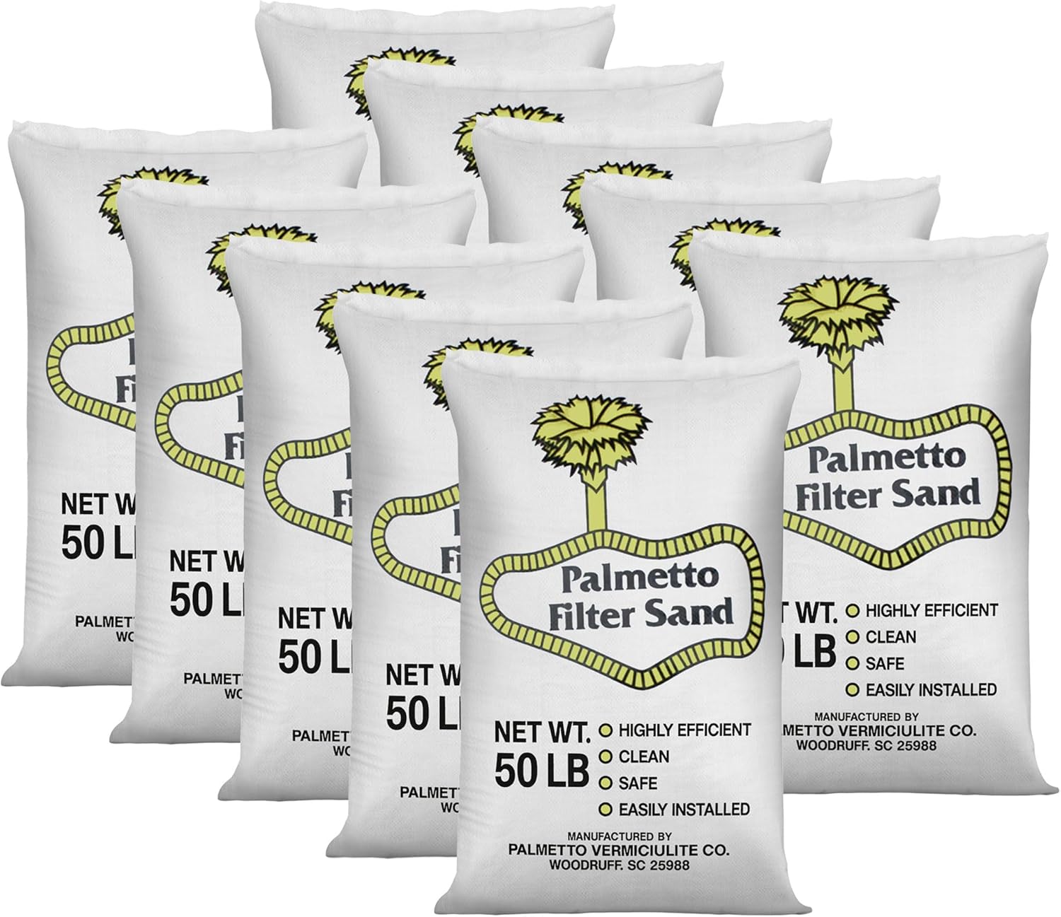 Palmetto 10 Pack Pool Filter Sand, Clean and Clear Water, Natural Sand for Residential and Commercial Pool Sand Filter Pumps, 50 Pound