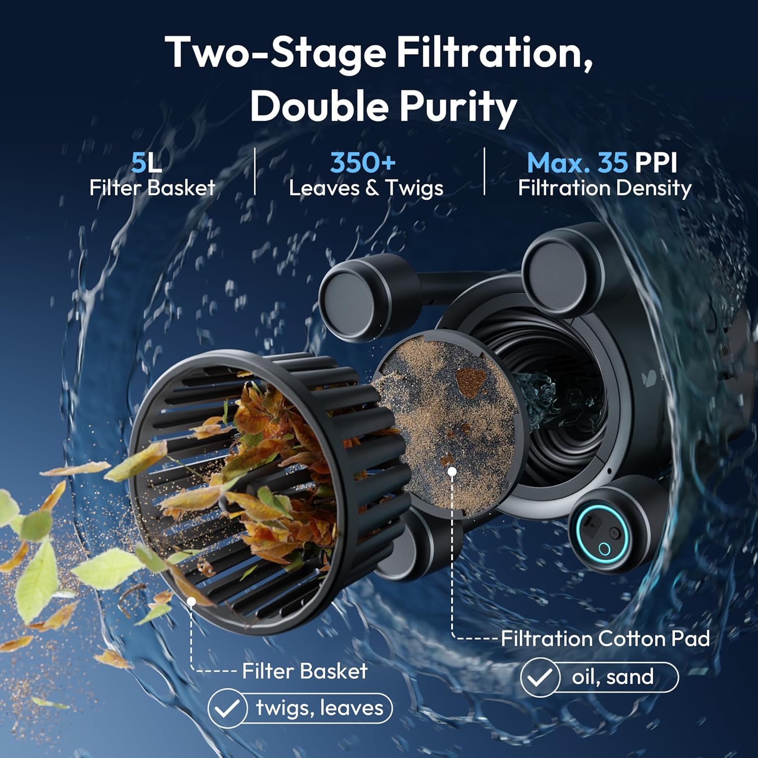 F10 Robotic Surface Skimmer, Pool Cleaner with Powerful Suction, Dual Motor, 5L Filter, Dual Cleaning Modes, Smart App Control, One-Tap Docking, LED, AI Navigation, for Pools up to 538 Sq.Ft.