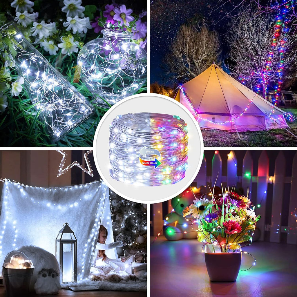 JMEXSUSS 2 Pack Color Changing Fairy Lights Battery Operated, Total 200 LED 66ft Color Changing Christmas Lights with Remote, 8 Modes Twinkle String Lights for Bedroom Decor, Cool White & Multicolor