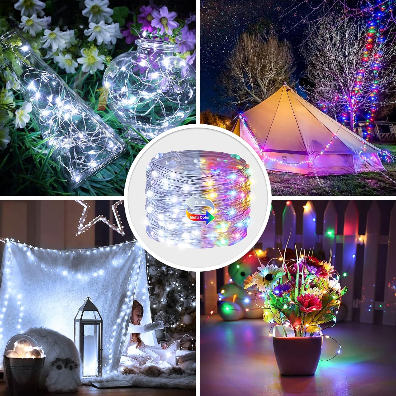 JMEXSUSS 2 Pack Color Changing Fairy Lights Battery Operated, Total 200 LED 66ft Color Changing Christmas Lights with Remote, 8 Modes Twinkle String Lights for Bedroom Decor, Cool White & Multicolor