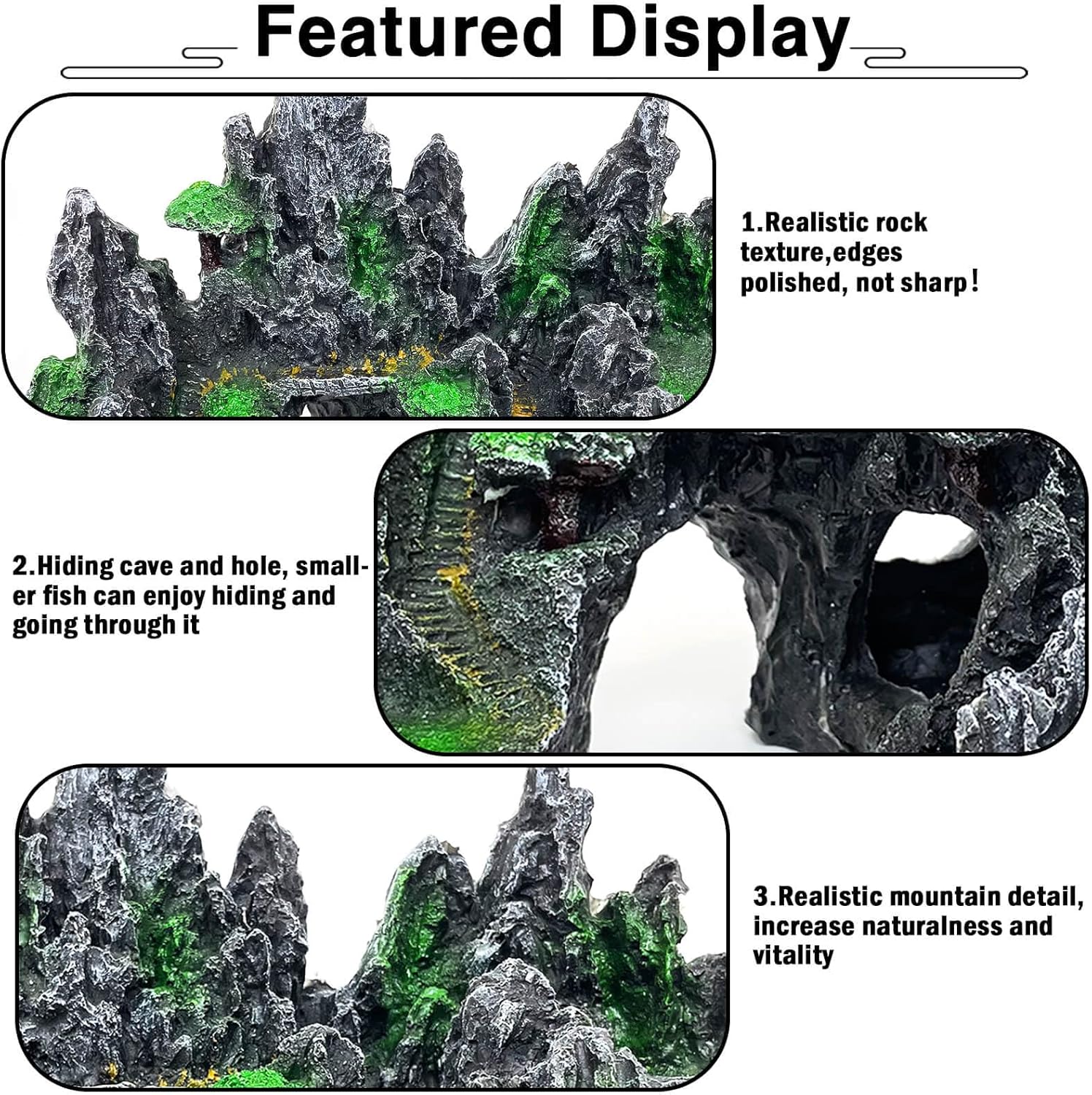 Fish Tank Mountain Decoration,Aquarium Accessories - Aquarium Decor for Betta N Goldfish Hideouts Cave Hide Ornament for 10-50 Gal,Aquarium Mountain Landscape shelter for Hide N Play(10.4" L)
