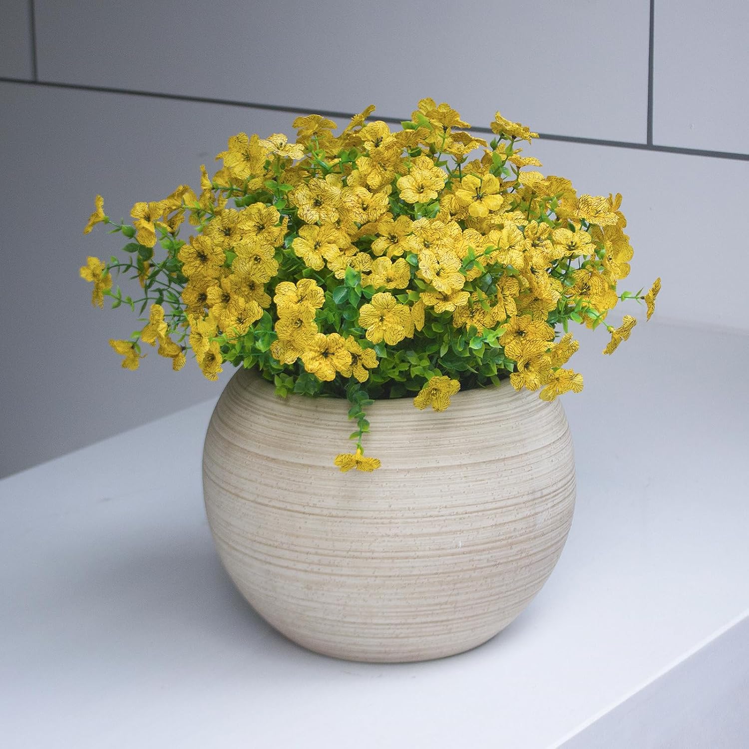 Yellow Artificial Outdoor Flowers 12 Bundles Fake Daisy Faux Mums Fall Plants Cheerful Weatherproof Floral Arrangements Decoration for Outside Landscaping Decor (Yellow Daisy)