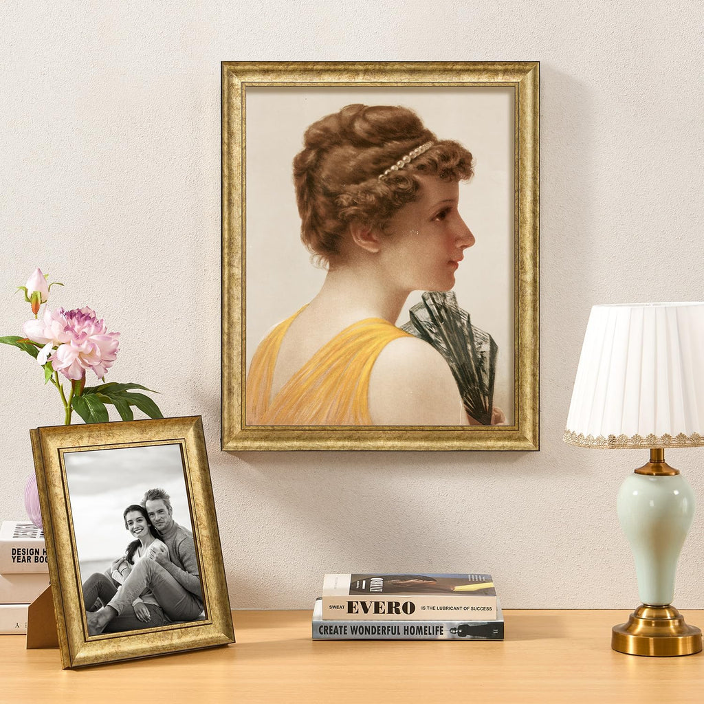 HLiWEGNS Antique Gold 10x12 Frame – Poster Frame with Aged Gold Finish – Picture Frame for 10 x 12 Artwork, Canvas Prints, Puzzles, and Wall Decor