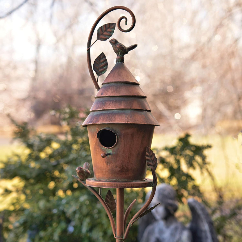 Copper Colored Fancy Design Birdhouse Garden Stakes (Set of All 4 (1 of Each))