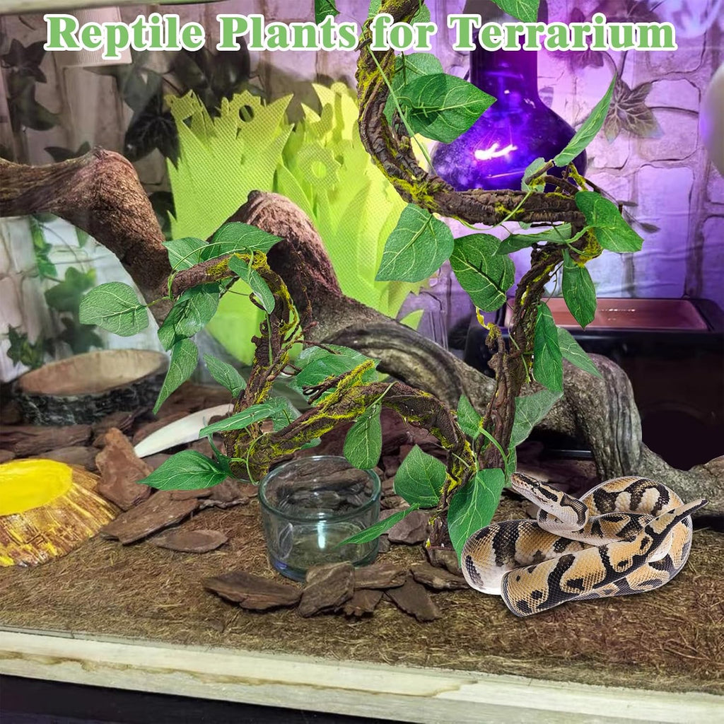 VCEPJH Medium Reptile Vines Thick Terrarium Plants 118 Inches Long Flexible Climbing Branch Lizard Tank Accessories Greenery Habitat Decor for Bearded Dragon Chameleon Gecko Frog Snake (M)
