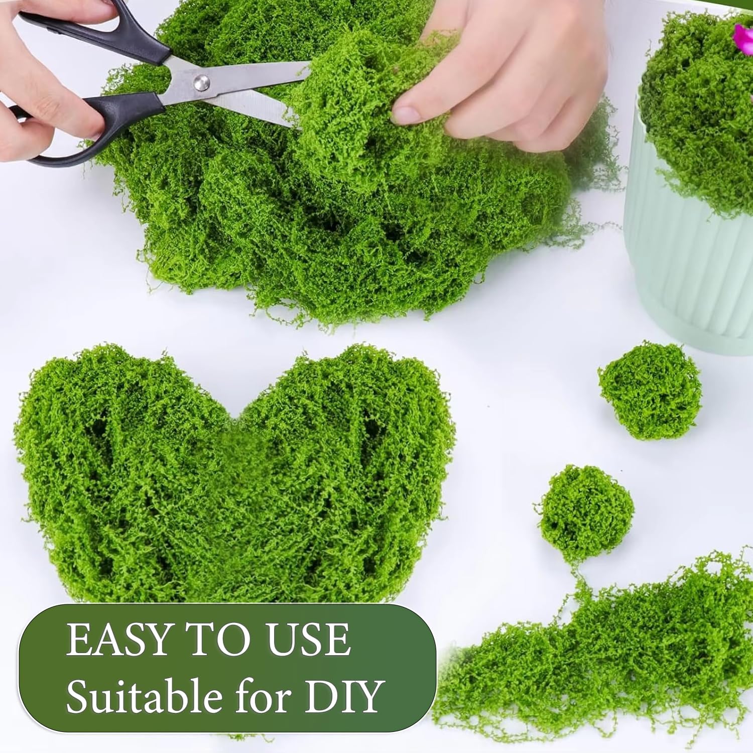 Fake Green Moss for Crafts.17.6OZ Decor Artificial Faux Moss for Potted Plants Indoor. Moss Preserved for DIY Decorative, Table, Centerpieces Decor, Fairy, Garden, Floral, Wedding