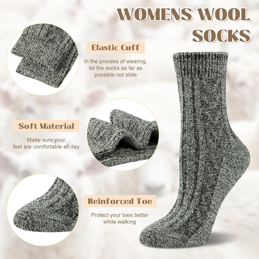 Justay 5 Pairs Wool Socks for Women - Winter Thick Boot Cozy Crew Vintage Soft Calf Knit Warm Socks Gifts