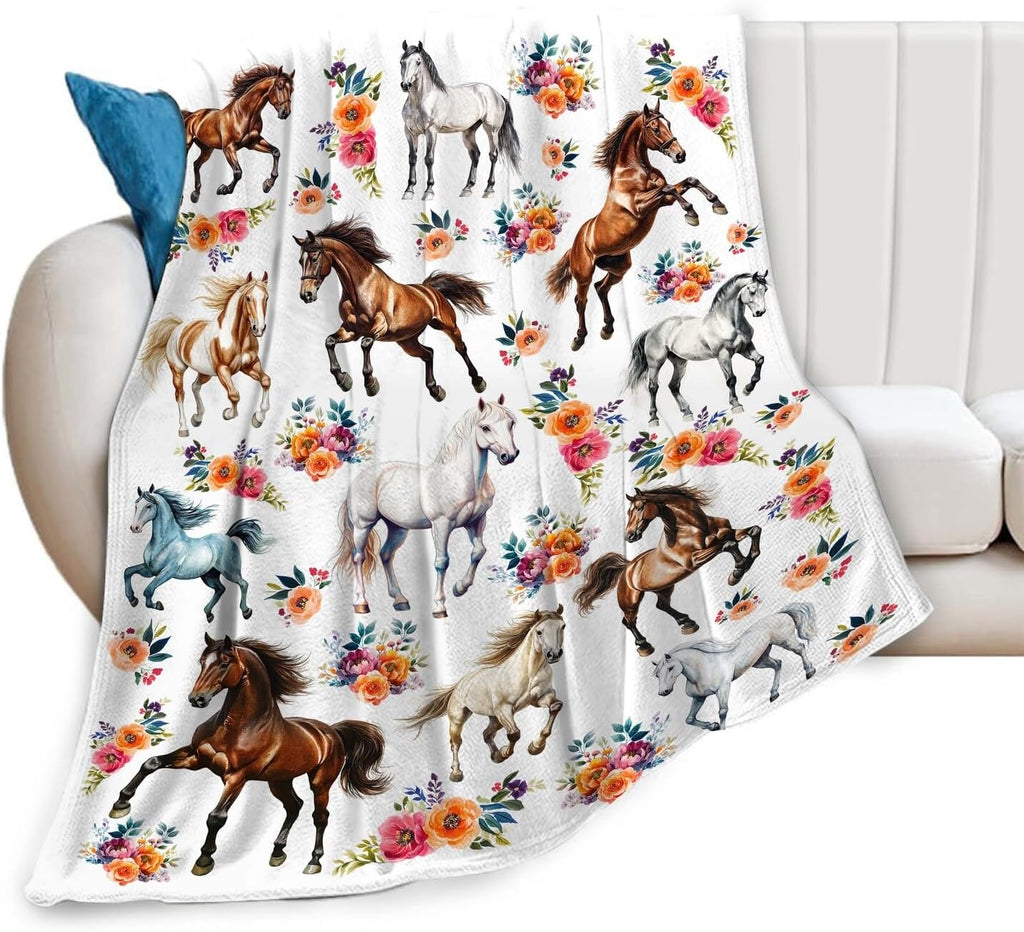 Horse Throw Blanket Horse Gifts Blanket for Girls Women Men Boys Kids Adults Super Soft Cozy Plush Fluffy Fuzzy Fleece Blanket Home Decor 60''X80''