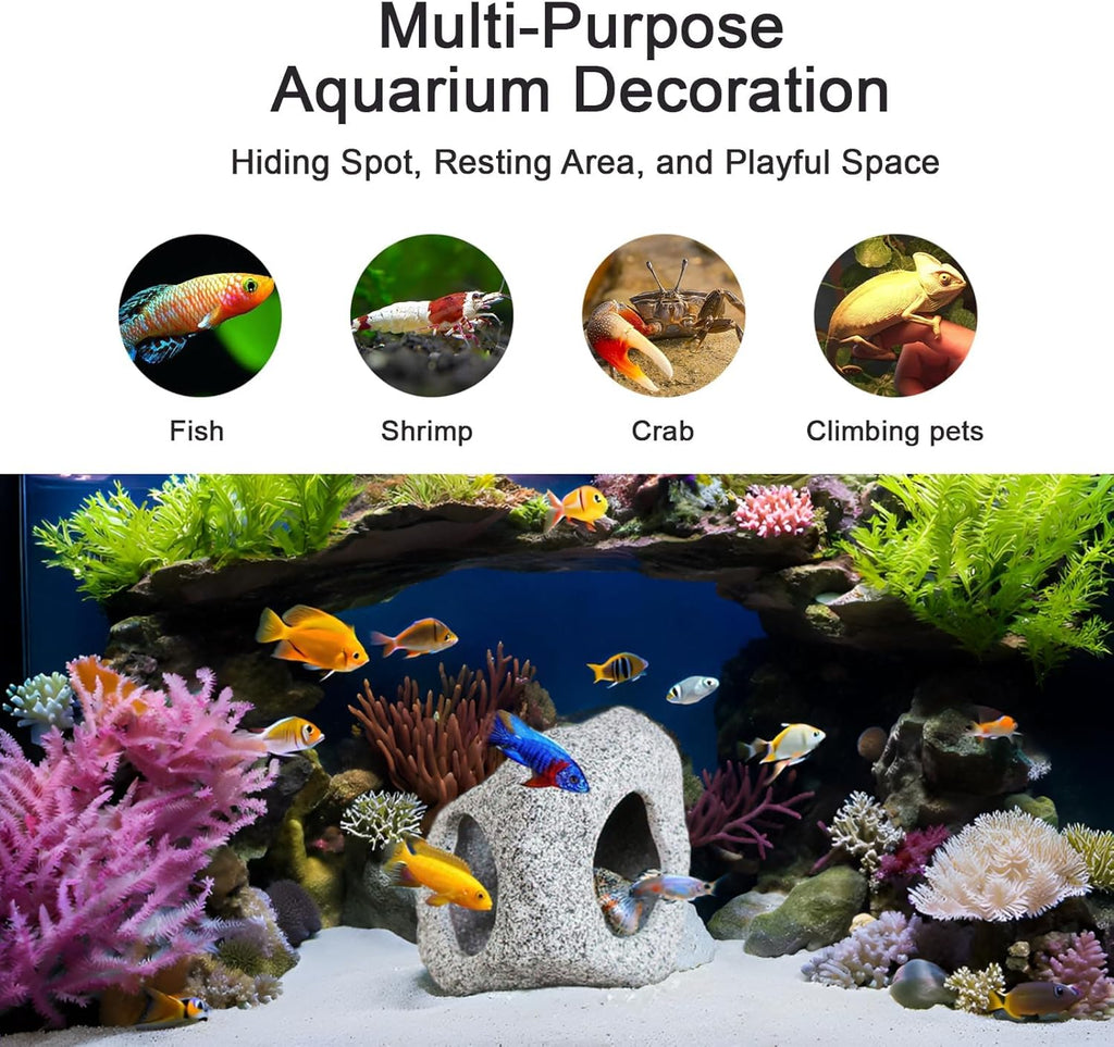 Aquarium Hideaway Rock Cave – Safe and Non-Toxic Ceramic Fish Tank Decorations, Betta Fish Cave and Aquarium Decor for Small Fish to Rest, Hide, and Play, Perfect Natural Tank Ornament