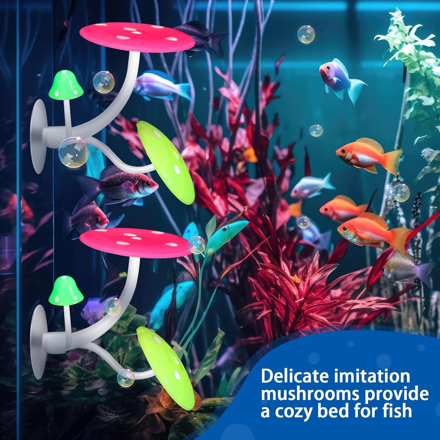 Boao 4 Pieces Betta Fish Tank Accessories Betta Leaf Hammock Pad Simulating The Natural Habitat for Tank Aquarium Spawning Grounds Breeding Resting Bed(Mushroom)