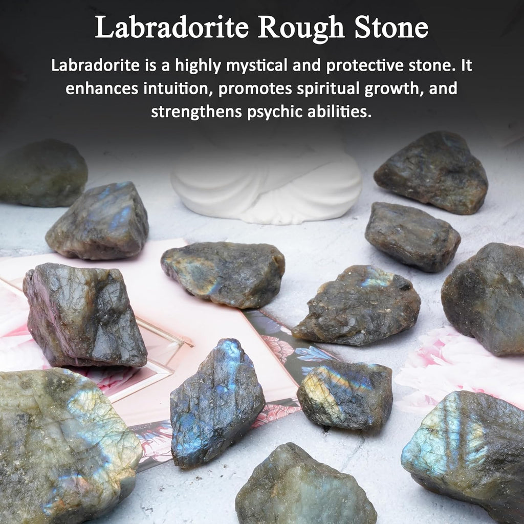 Crocon 1LB Labradorite Rough Bulk Natural Stone Raw Stone Tumbling Cabbing Polishing Mining Chakra Balancing Reiki Healing Good Luck Home Office Decor