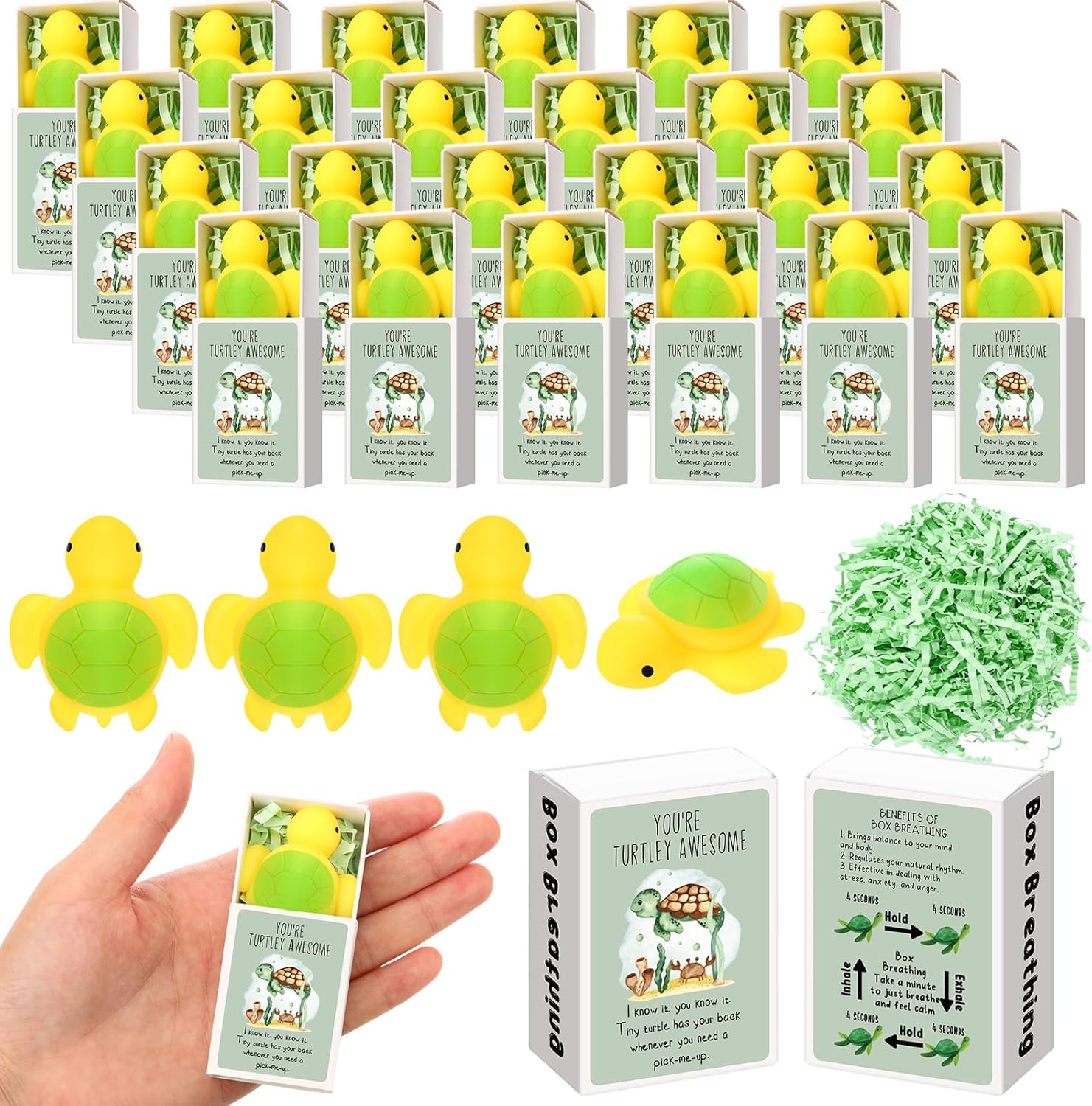 Wettarn 24 Sets Appreciation Gifts Turtle Stress Balls with Support Gift Boxes You are Awesome Inspirational Party Favors for Employee Coworker Friend Office Positive Stress Relief Toys