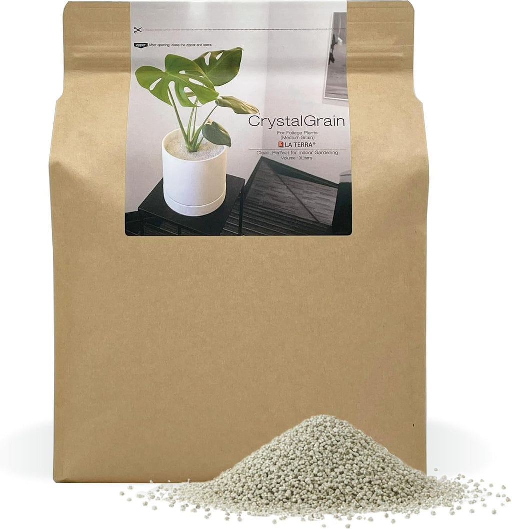 LA TERRA Soil for Foliage Plants, 3L (Medium Grain) Made in Japan – Nutrient-Enriched, Clean, No Mess, Reusable-Crystal Grain