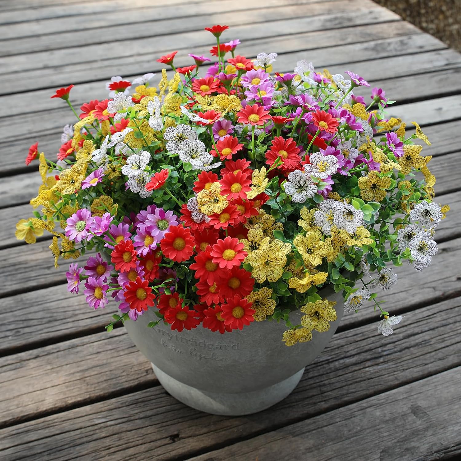 Artificial Outdoor Flowers 12 Bundles Spring Summer Silk Fake Plants Colorful Outside Realistic Wild Flower Plants Vibrant Durable Perfect Front Porch Planter Decoration (Multi Colour 1#)