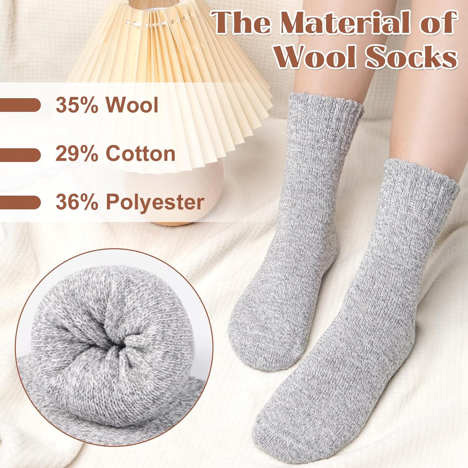 Justay 5 Pairs Wool Socks for Women - Winter Thick Boot Cozy Crew Vintage Soft Calf Knit Warm Socks Gifts