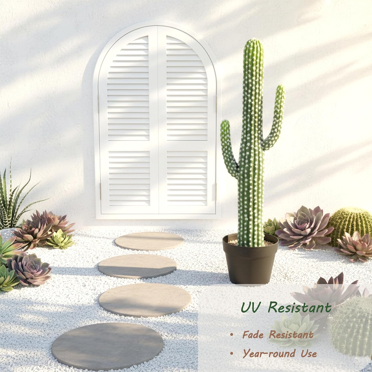 bellacat 30in UV Resistant Fake Cactus, Realistic Faux Cactus Plants Indoor with Black Pot, Artificial Cacti for Table Living Room Porch Office Indoor & Outdoor Decor