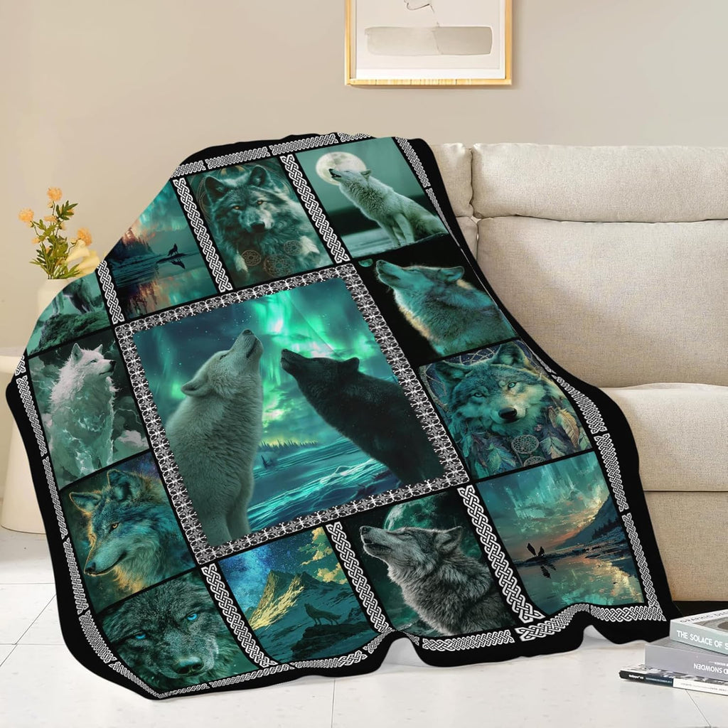 Wolf Throw Blanket Wolf Stuff Gifts for Kids Girls Boys Adults Women Men Soft Cozy Warm Plush Fluffy Fuzzy Fleece Blanket Decor 50''X60''
