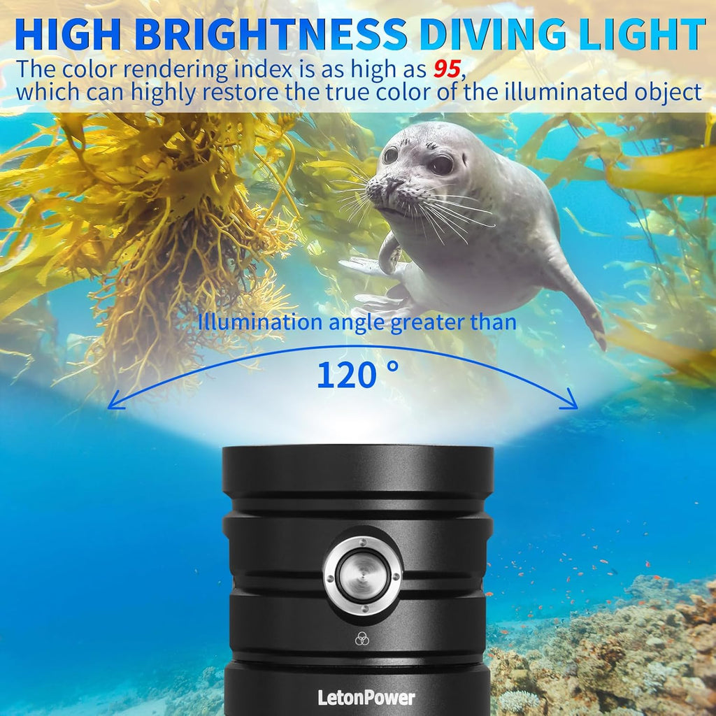 Turbo S Pro Dive Light, 13000Lumens 100m Underwater Video Light,Diving Flashlight,Waterproof Flashlight with Type-C Charging for Professional Under Water Sports