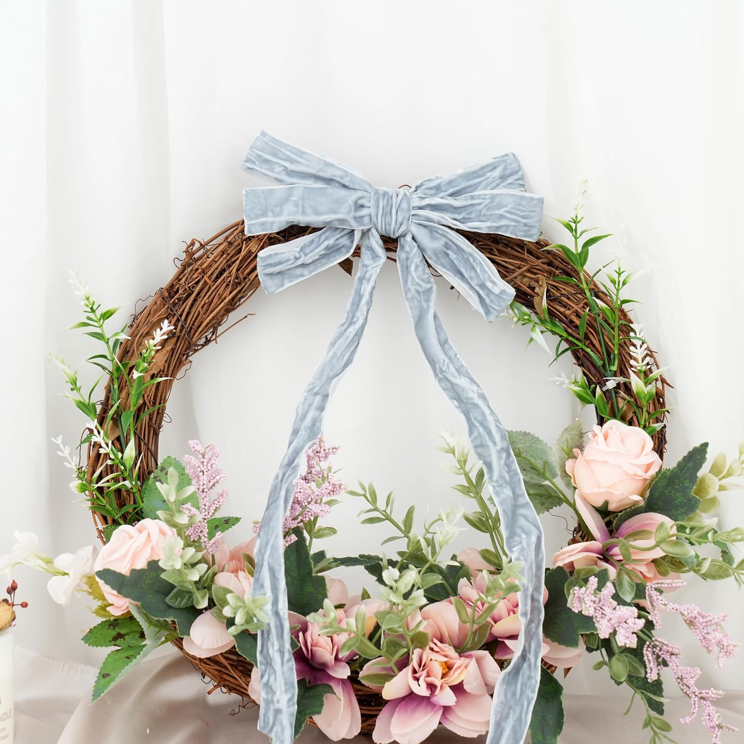 MAYREEL 1 Inch Dusty Blue Crushed Velvet Ribbon Slate Blue Vintage for Flower Bouquets Wedding Invitations Crafts Gift Wrapping Party Favor Boxes 10 Yards