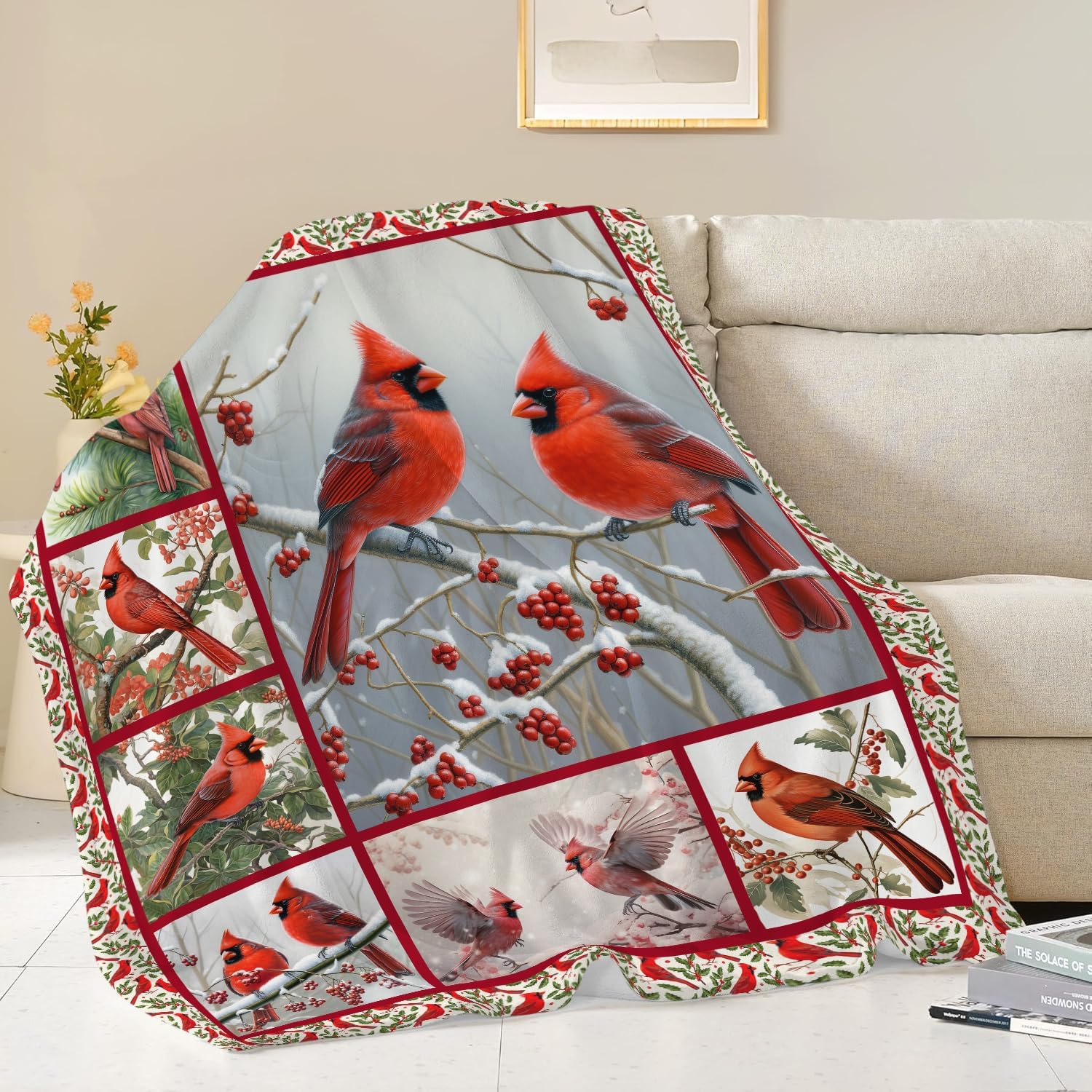 Cardinal Blanket Red Bird Throw Blanket Gifts for Women Men Boys Girls Kids Adults Super Soft Cozy Plush Fluffy Fuzzy Fleece Blanket Home Decor 40''X50''
