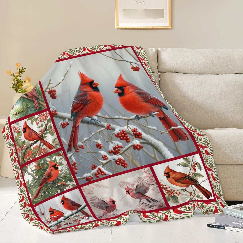Cardinal Blanket Red Bird Throw Blanket Gifts for Women Men Boys Girls Kids Adults Super Soft Cozy Plush Fluffy Fuzzy Fleece Blanket Home Decor 60''X80''