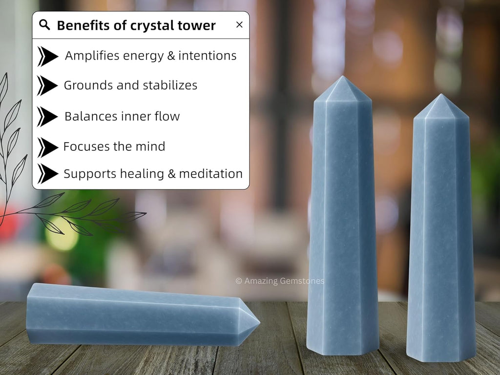 Amazing Gemstone Angelite Crystal Towers ~ Natural Healing Crystal Point Obelisk for Reiki Healing and Crystal Grid (2" to 3" Inch)