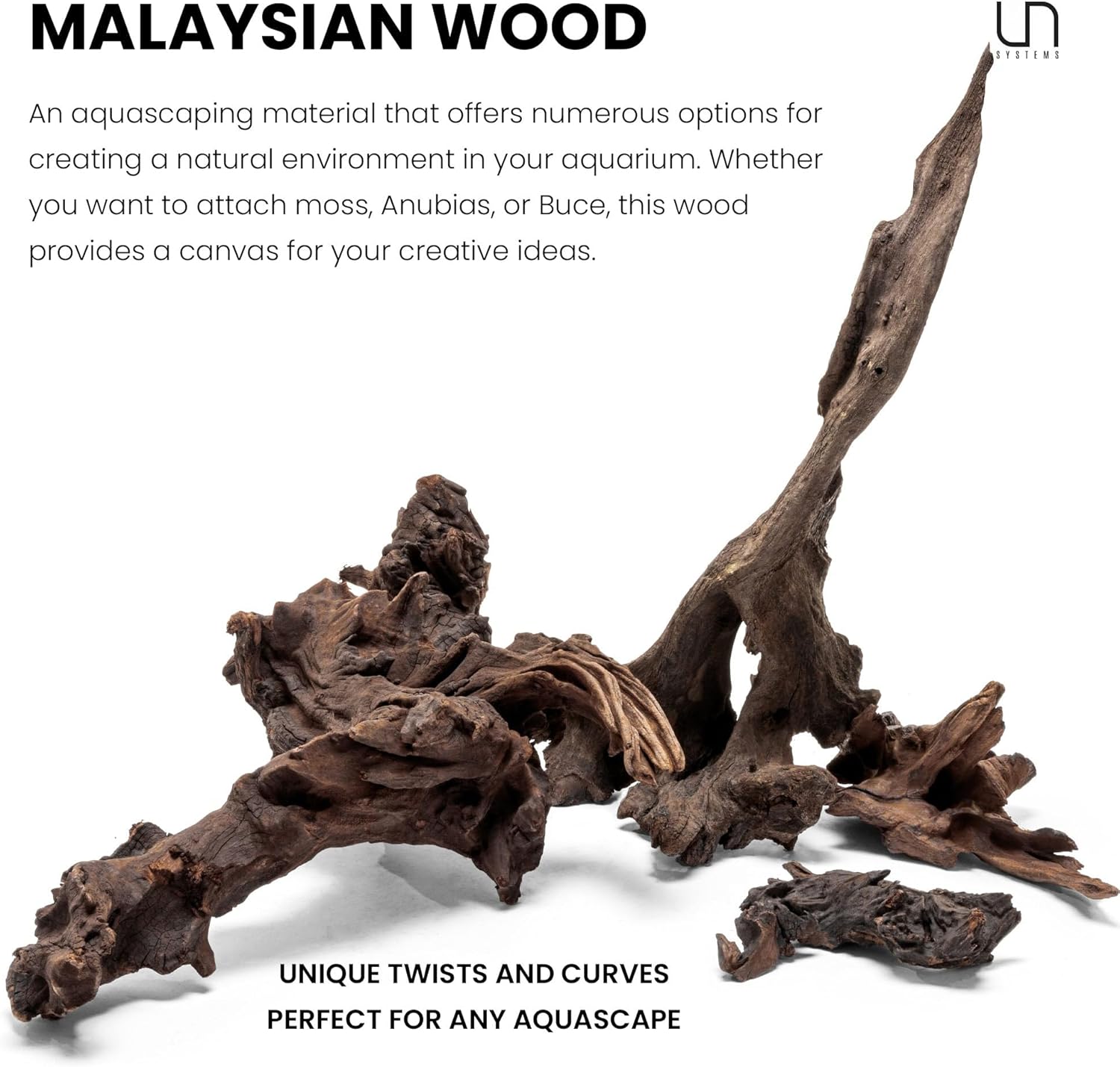 Ultum Nature Systems Driftwood - Malaysian Drift Wood for Fish Tank, Planted Tank, Terriarium, Paludarium - Versatile Natural Driftwood Decor, Events Wood Centerpiece - Malaysian, M 12-16", 3 Pack