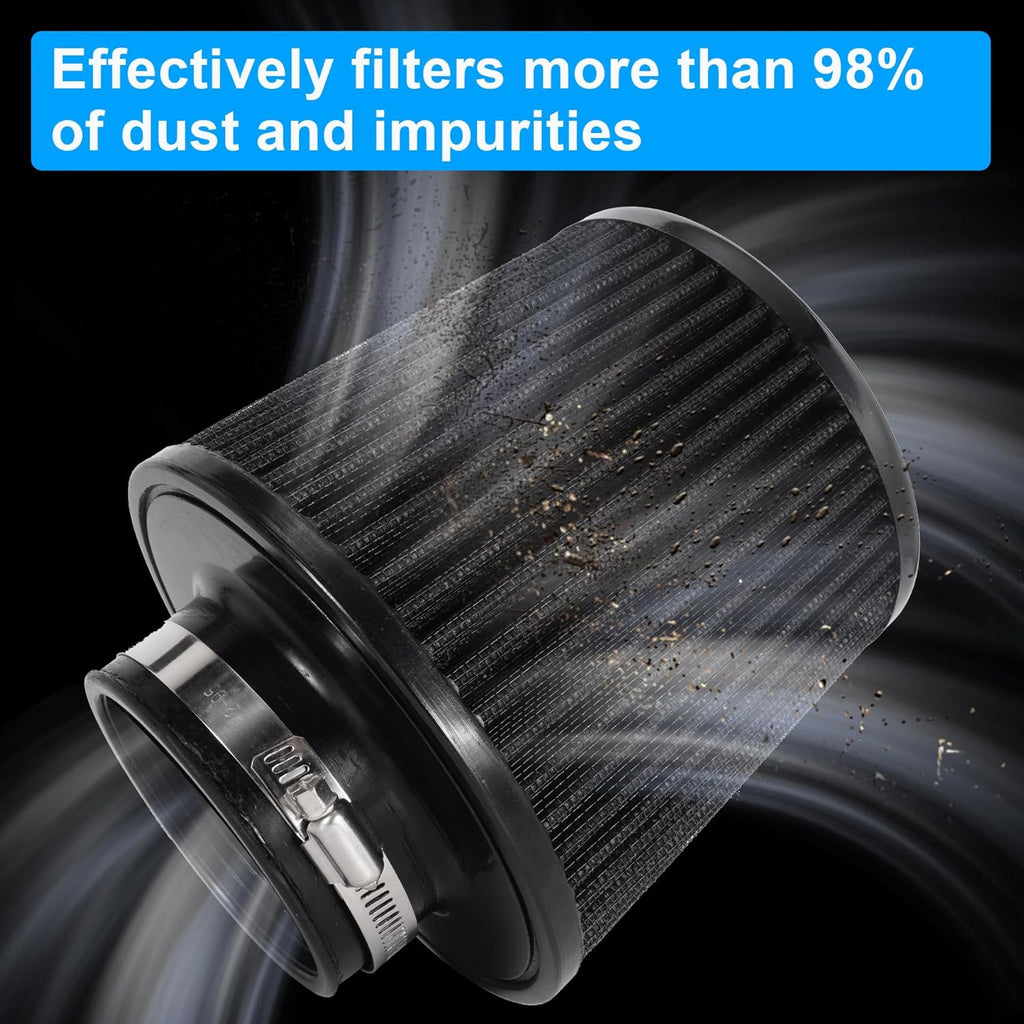 Cold Air Intake Filter High Performance Washable Filter Clamp-On Replacement Air Filter Flange Diameter 3inch/76mm Black