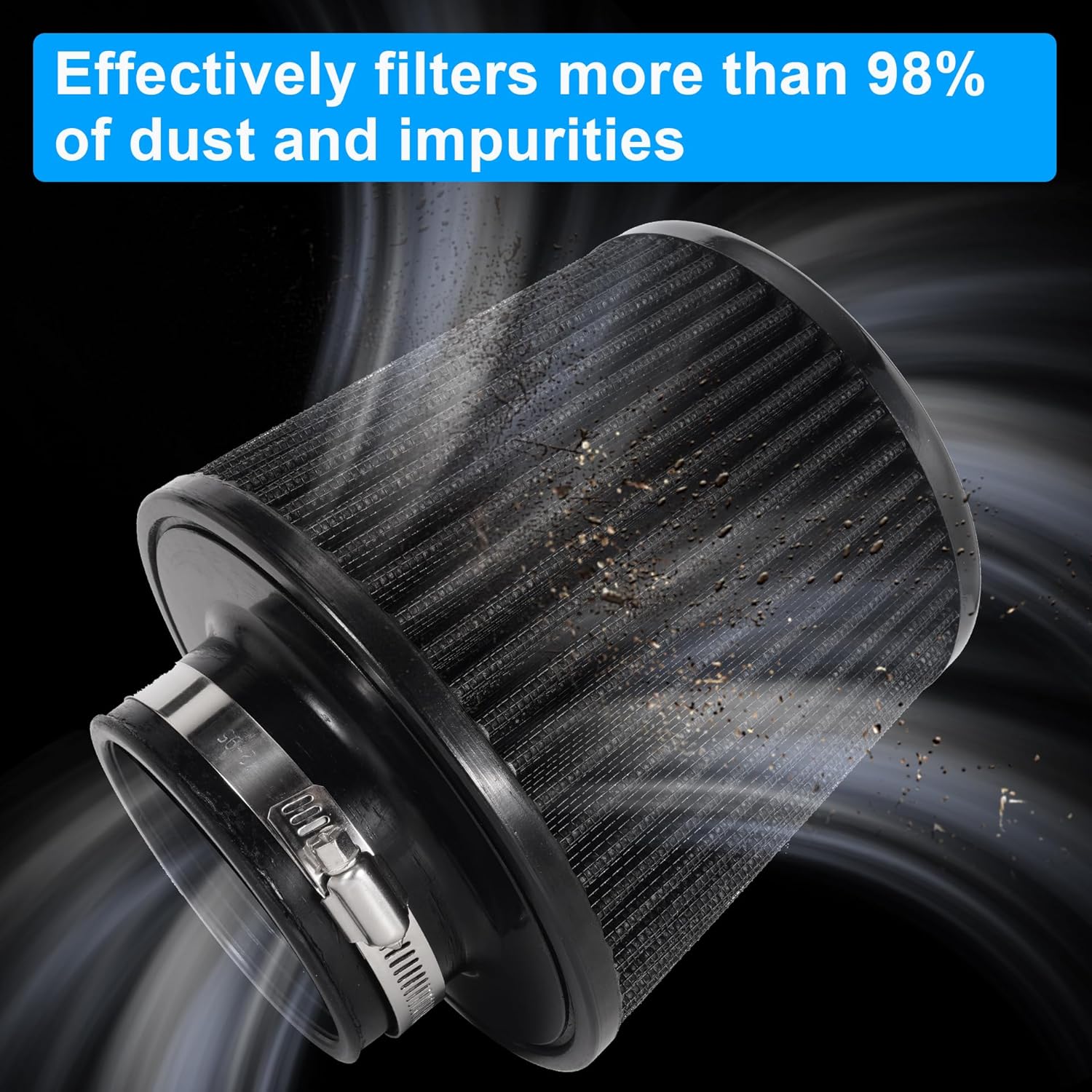Cold Air Intake Filter High Performance Washable Filter Clamp-On Replacement Air Filter Flange Diameter 3inch/76mm Black