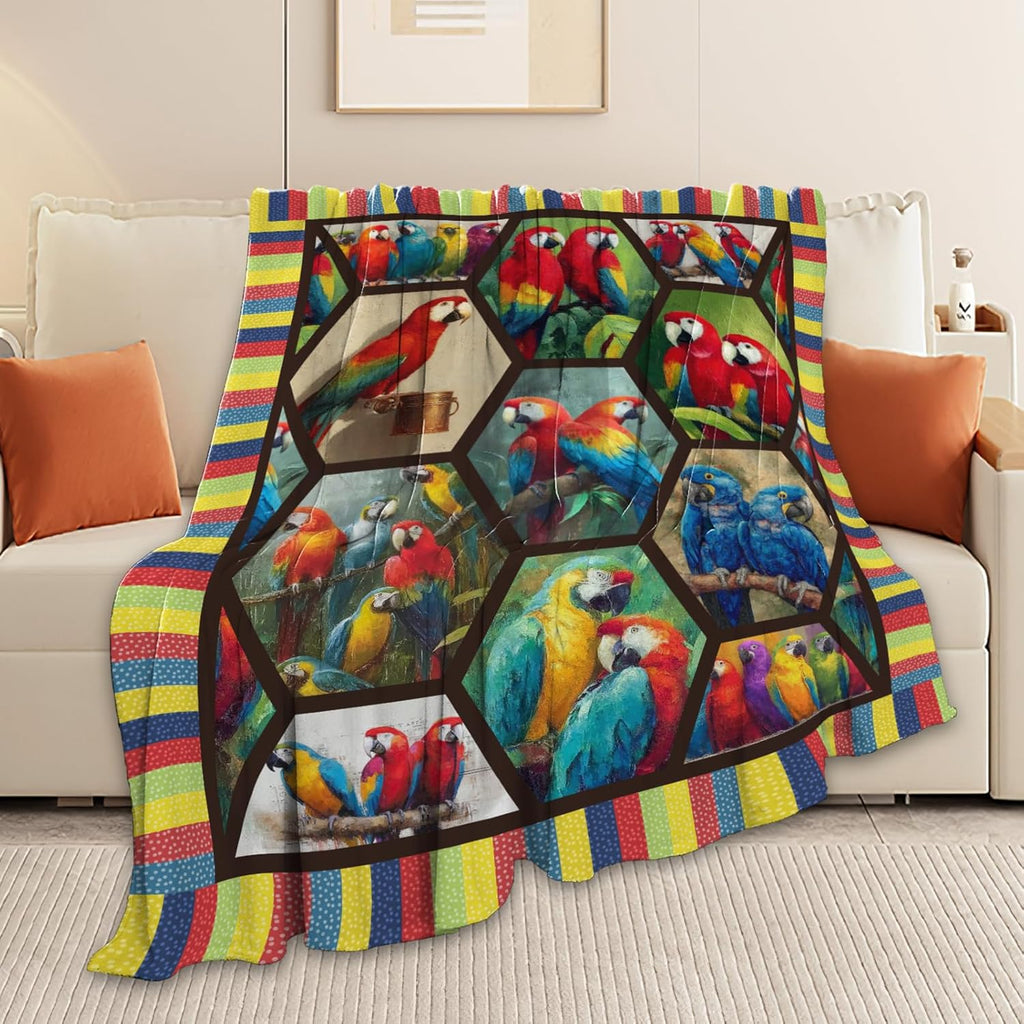 Parrot Bird Throw Blanket Macaw Stuff Gifts for Kids Girls Boys Adults Women Men Soft Cozy Warm Plush Fluffy Fuzzy Fleece Blanket Decor 40''X50''