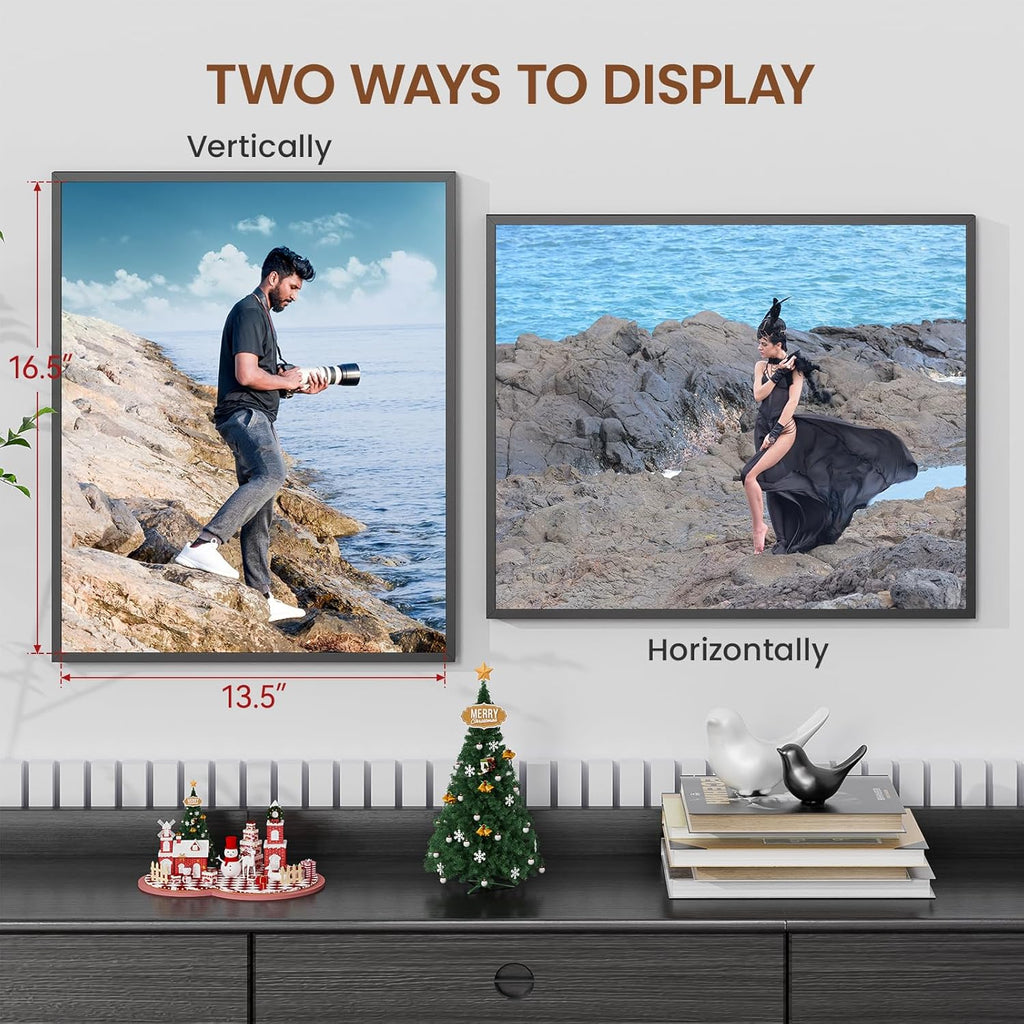 Heimlove 14x17 Metal Picture Frame,Black Aluminum Photo Frames-Real Tempered Glass,Wall Gallery Poster Puzzles Artwork frame Mounting Horizontally or Vertically Decor for Wall-1Pack
