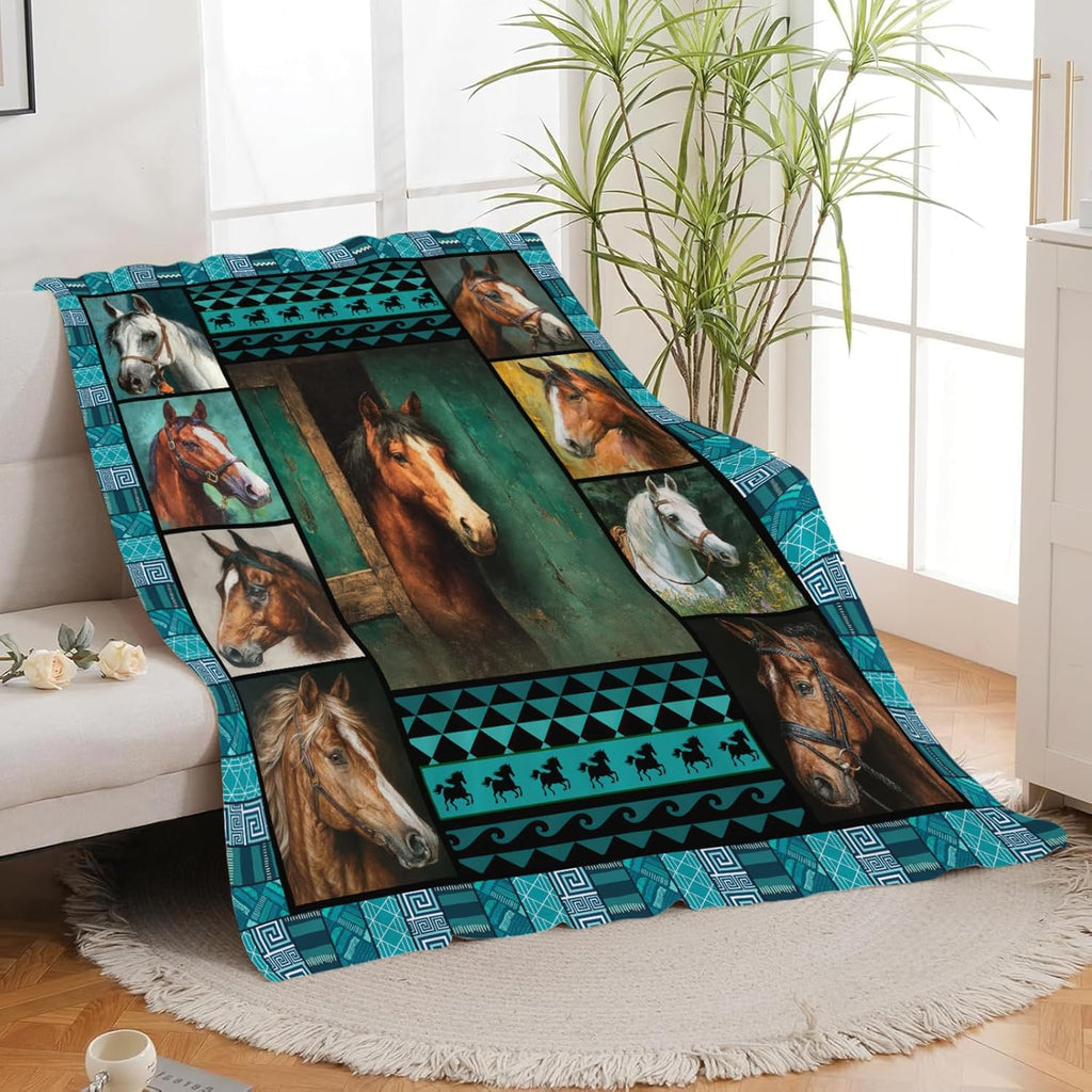 Horse Throw Blanket Horse Stuff Gifts for Kids Girls Boys Adults Women Men Soft Cozy Warm Plush Fluffy Fuzzy Fleece Blanket Decor 50''X60''