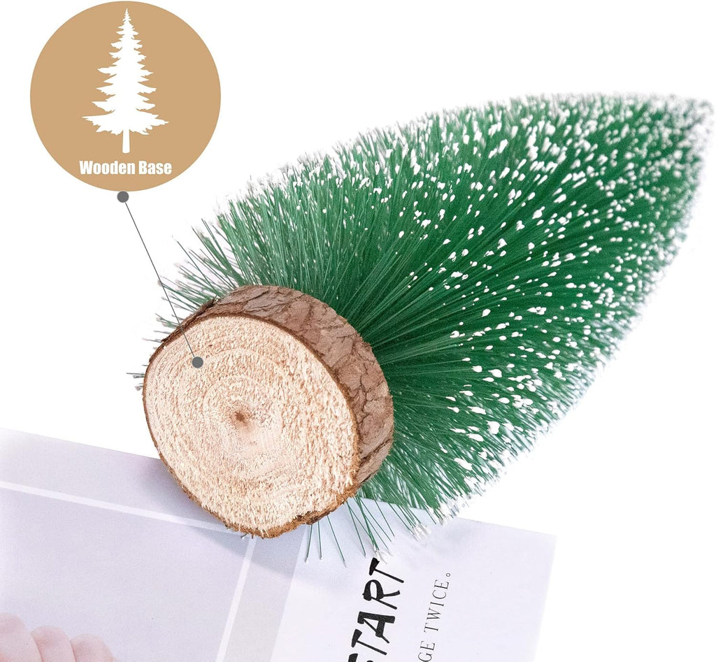 Bottle Brush Trees Mini Christmas Trees Decor Miniature Christmas Tree Small Desktop Artificial Pine Tree Sisal Christmas Trees with Snow for Tabletop Bedroom Decorations Crafts