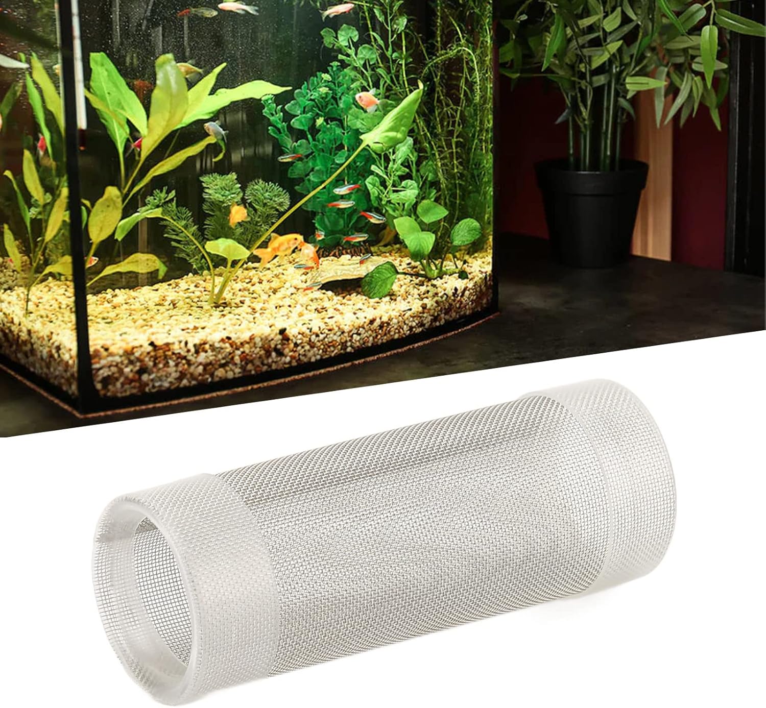Tnfeeon Stainless Steel Mesh Inflow Aquarium Filter Guard Intake Cover for Shrimp and Fish Aquarium Intake Filter Mesh Cover Fish Mesh Net Strainer Tube Filter Accessory (M)