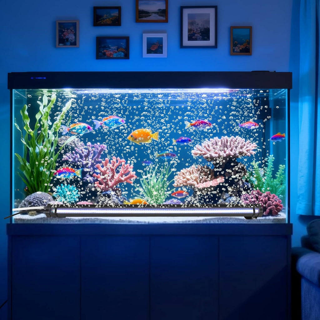 Submersible Bubble Aquarium Light：Multicolor RGB Fish Tank Light with Remote & Adjustable Brightness for Pet Plants Grow - Waterproof Submersible Led Lights for 5-10In Saltwater Tanks