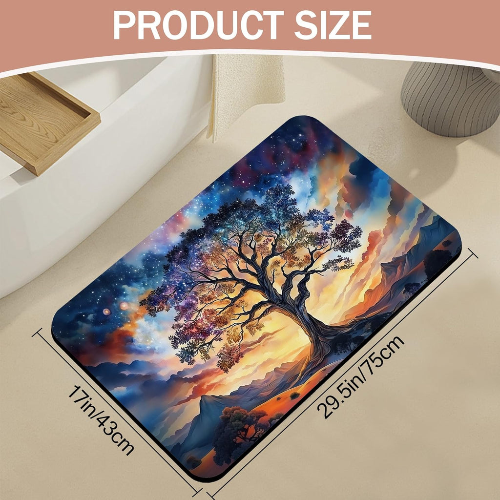 Non Slip Bath Mat,Tree of Life Bathroom Decor,Diatomaceous Bath Mat Quick Dry Absorbent Bathroom Rugs-Shower Rug for Kitchen Laundry Bathtub Shower 17"x29.5"