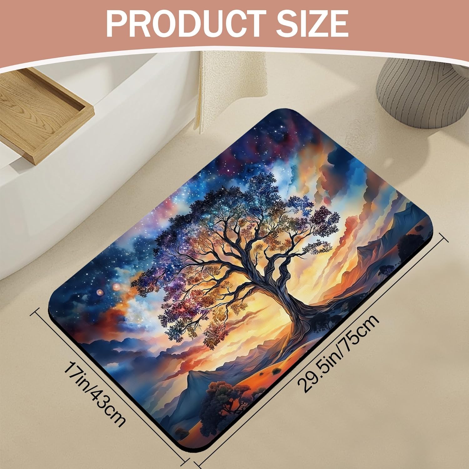 Non Slip Bath Mat,Tree of Life Bathroom Decor,Diatomaceous Bath Mat Quick Dry Absorbent Bathroom Rugs-Shower Rug for Kitchen Laundry Bathtub Shower 17"x29.5"