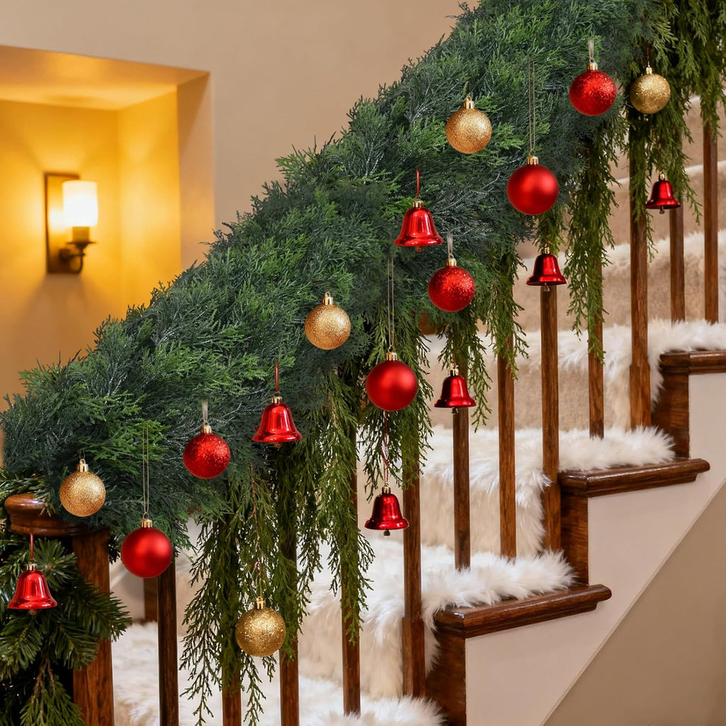 6FT Cedar Christmas Garland for Mantle Lush Realistic Artificial Cedar Cypress Pine Garland Faux Greenery Garland for Fireplace, Stair, Wall, Table Centerpieces, Home Christmas Decor (1 Pack)