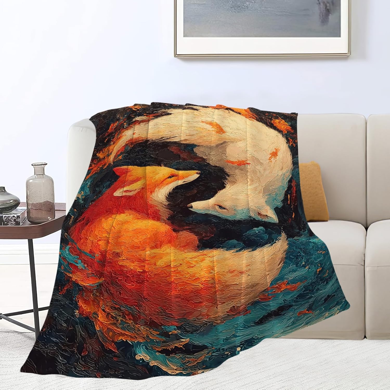 Fox Throw Blanket Orange and White Fox Stuff Gifts for Kids Girls Boys Adults Women Men Soft Cozy Warm Plush Fluffy Fuzzy Fleece Blanket Decor 40''X50''