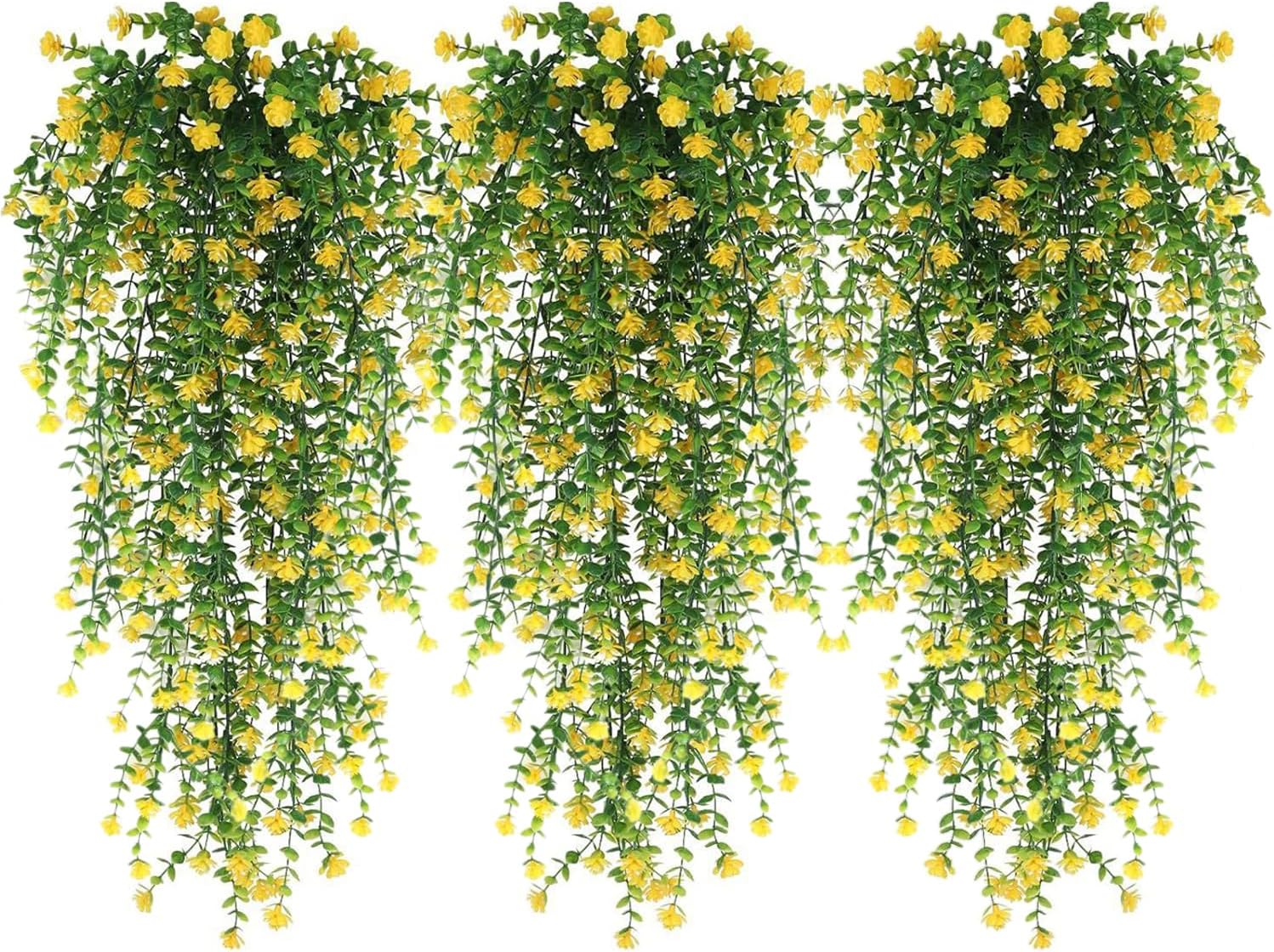 WEISPARK Artificial Hanging Flowers, 9pcs Fake Eucalyptus Vine Faux Flower Greenery Garland Plastic Plants for Indoor Outdoor Wall Garden Wedding Home Party Decor (9pcs Yellow)