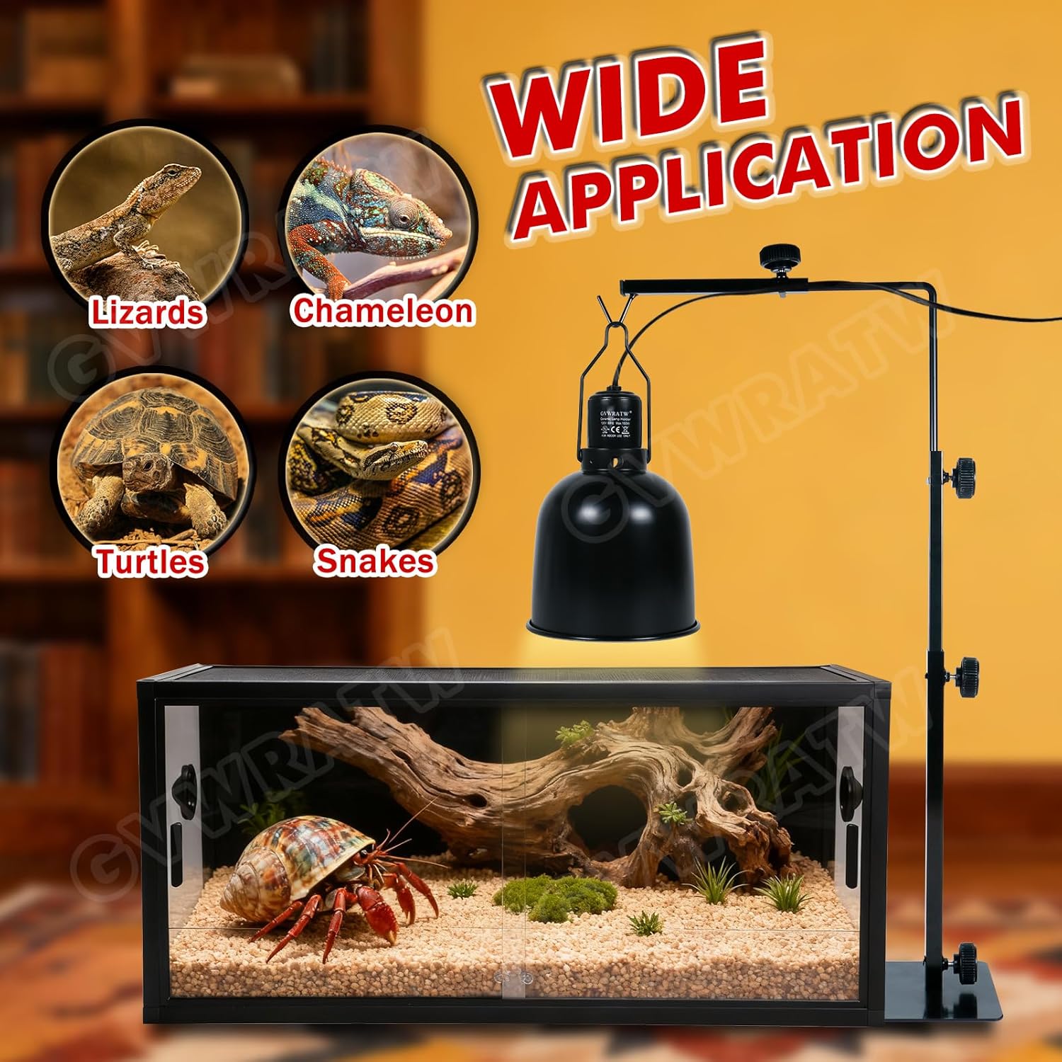 Reptile Lamp Stand, Adjustable Domes Heat Lamp Metal Bracket Floor Light Holder for Reptile Terrarium Lighting Heating Light and Dome lampshade.