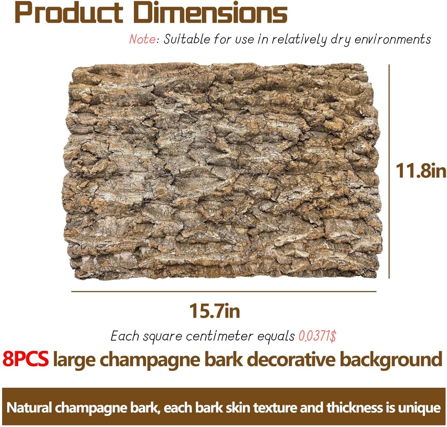 Hamiledyi 8PCS Cork Terrarium Background 15.7x11.8in Natural Large Cork Bark Backdrop Reptile Climbing Mat Tank Habitat Decor for Spider Lizard Chamelon Turtle Beared Dragon