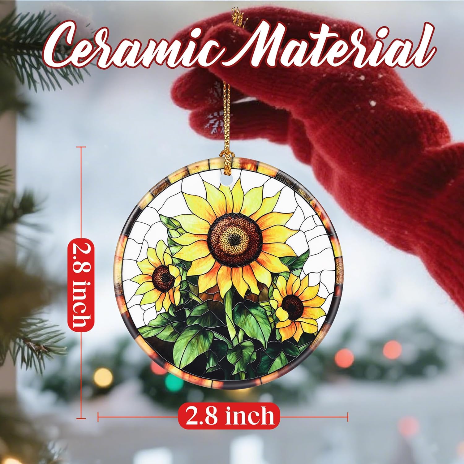 Christmas Ornaments, Dodosky 2.8in Ceramic Sunflower Ornament, Xmas Decor, Christmas Tree Ornaments, Xmas Decorations for Tree, Holiday Ornament, Sunflower Gift, Gifts for Women, Friend, Flower Lovers